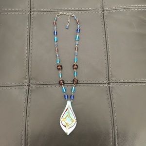 Blue Glass Beaded Necklace (12”)